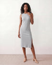 Ribbed Midi Dress Women Fitted Sleeveless Round Neck Side Slit