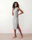 Ribbed Midi Dress Women Fitted Sleeveless Round Neck Side Slit