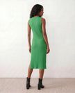 Ribbed Midi Dress Women Fitted Sleeveless Round Neck Side Slit