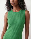 Ribbed Midi Dress Women Fitted Sleeveless Round Neck Side Slit