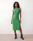 Ribbed Midi Dress Women Fitted Sleeveless Round Neck Side Slit