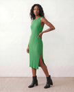 Ribbed Midi Dress Women Fitted Sleeveless Round Neck Side Slit