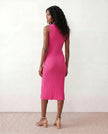 Ribbed Midi Dress Women Fitted Sleeveless Round Neck Side Slit