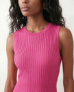 Ribbed Midi Dress Women Fitted Sleeveless Round Neck Side Slit