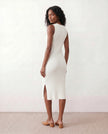 Ribbed Midi Dress Women Fitted Sleeveless Round Neck Side Slit