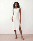 Ribbed Midi Dress Women Fitted Sleeveless Round Neck Side Slit