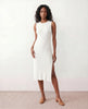 Ribbed Midi Dress Women Fitted Sleeveless Round Neck Side Slit