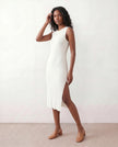 Ribbed Midi Dress Women Fitted Sleeveless Round Neck Side Slit