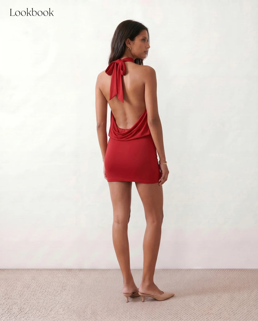 Silk Mini Dress Women Party Halter Backless Bodycon