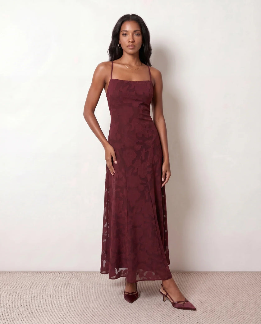 Floral Maxi Dress Women Wedding Guest Square Neck Lace-Up Back