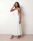 Floral Maxi Dress Women Wedding Guest Square Neck Lace-Up Back