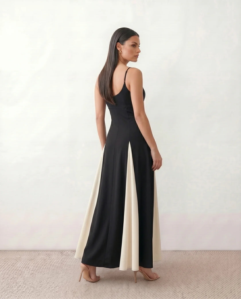 Colour Block Maxi Dress Women Wedding Guest Corset Black Ivory
