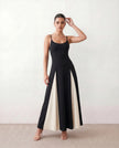 Colour Block Maxi Dress Women Wedding Guest Corset Black Ivory