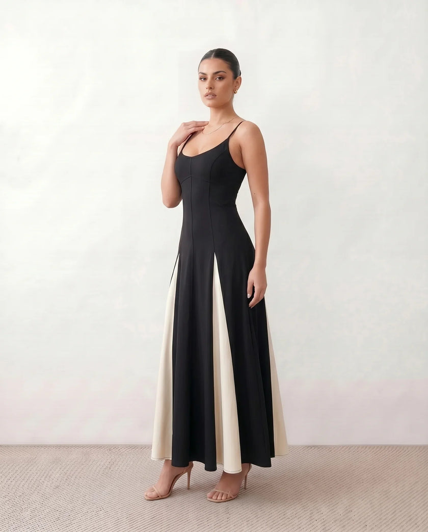 Colour Block Maxi Dress Women Wedding Guest Corset Black Ivory