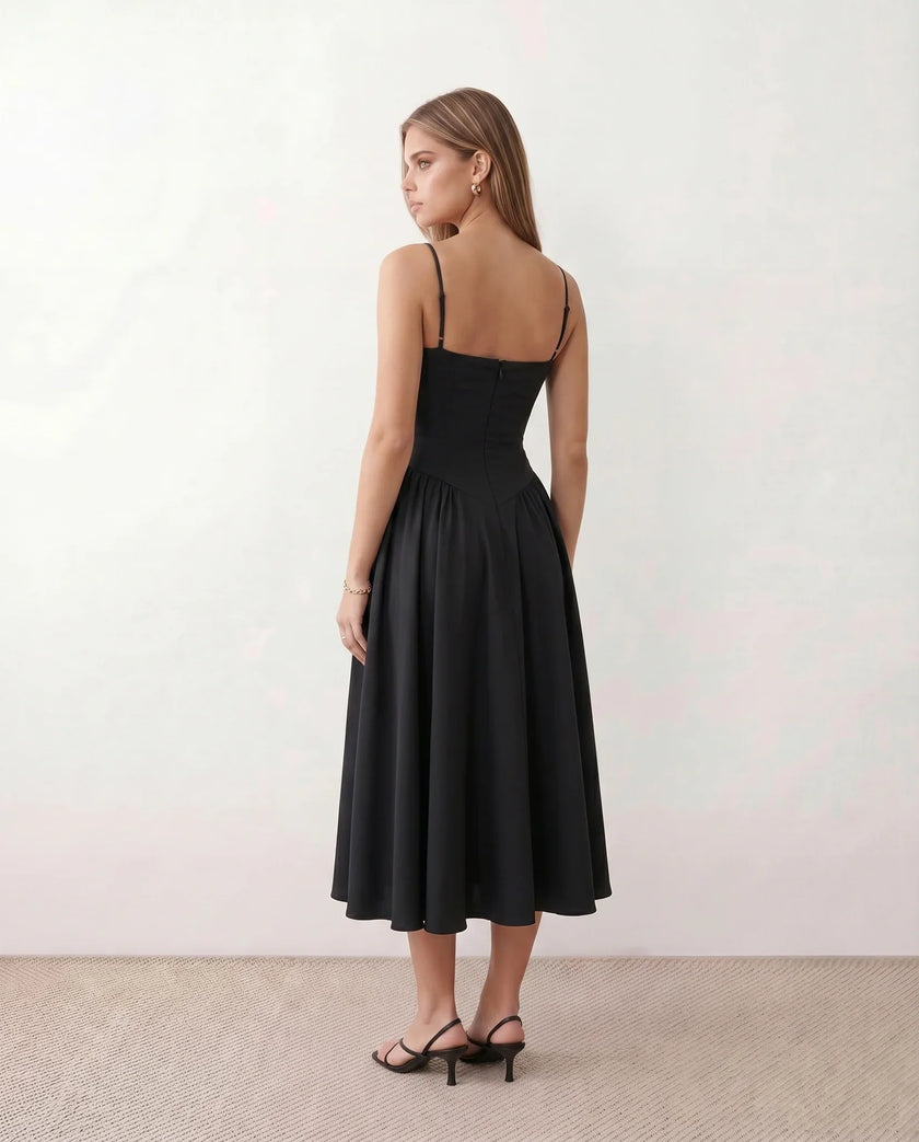 Cocktail Midi Dress Women Sweetheart Corset Spaghetti Strap