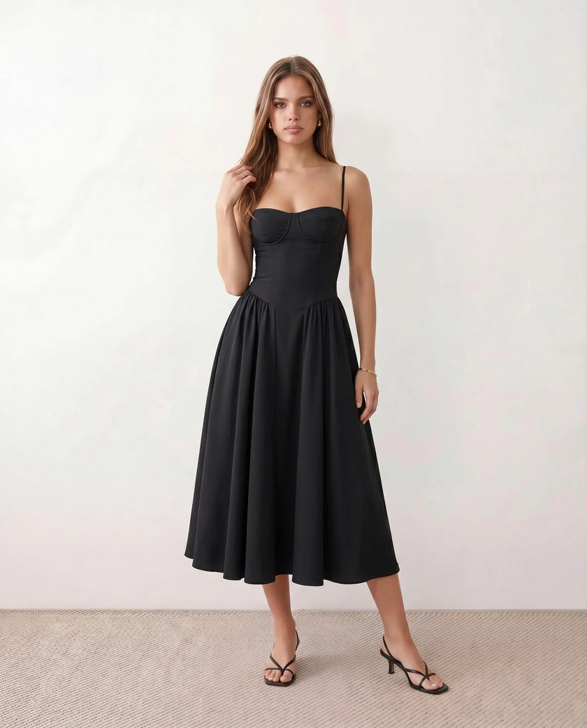 Cocktail Midi Dress Women Sweetheart Corset Spaghetti Strap