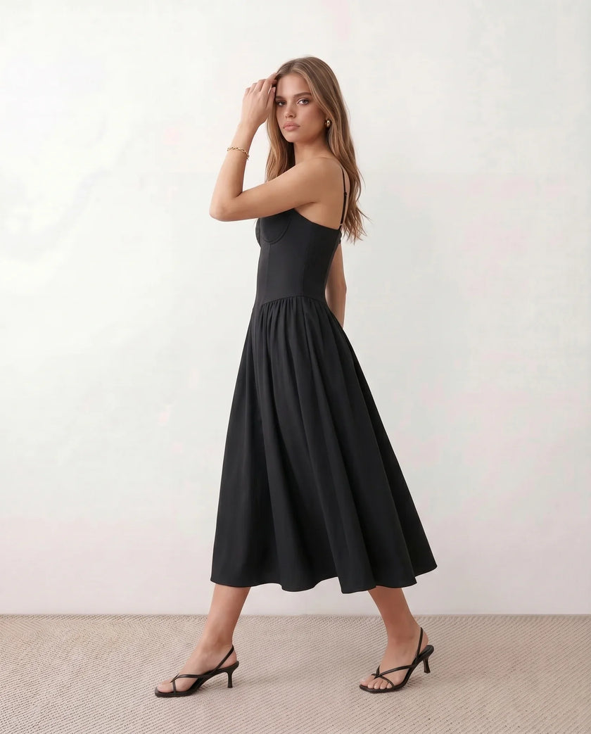 Cocktail Midi Dress Women Sweetheart Corset Spaghetti Strap
