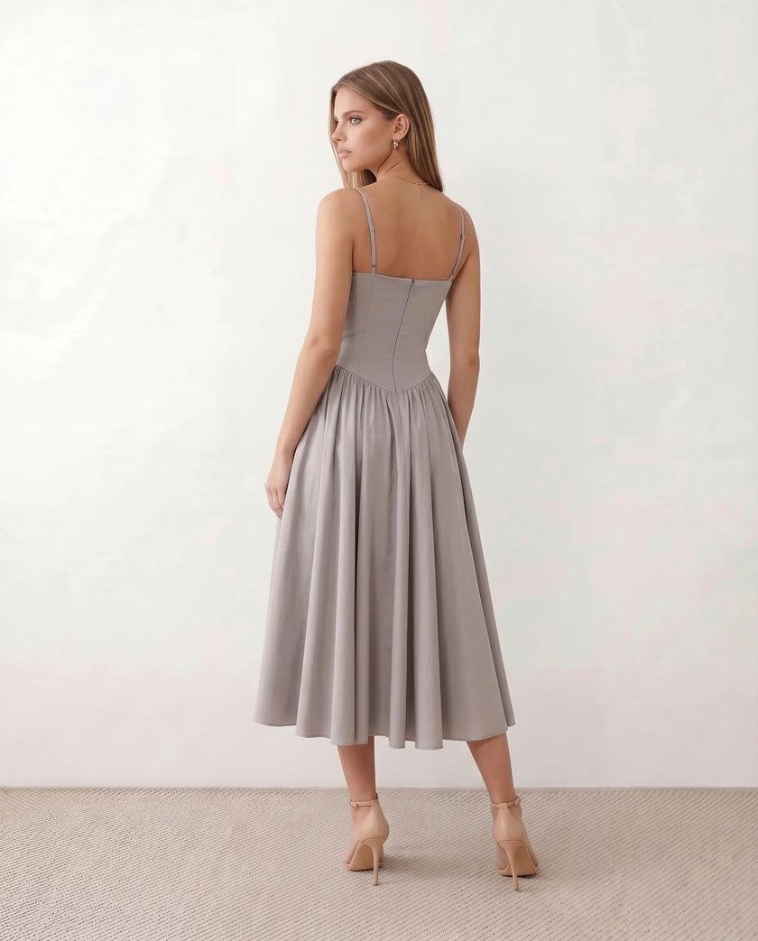 Cocktail Midi Dress Women Sweetheart Corset Spaghetti Strap