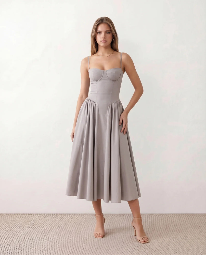Cocktail Midi Dress Women Sweetheart Corset Spaghetti Strap