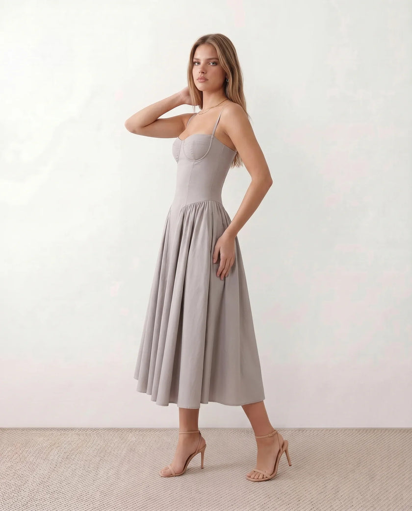 Cocktail Midi Dress Women Sweetheart Corset Spaghetti Strap