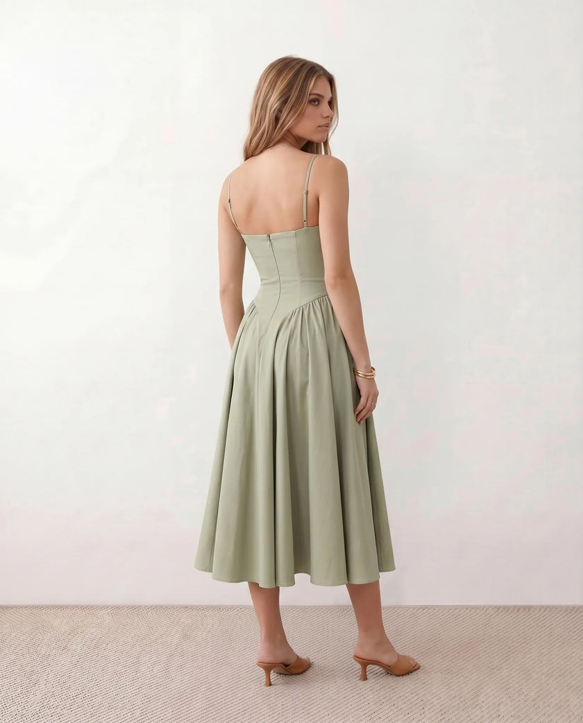 Cocktail Midi Dress Women Sweetheart Corset Spaghetti Strap