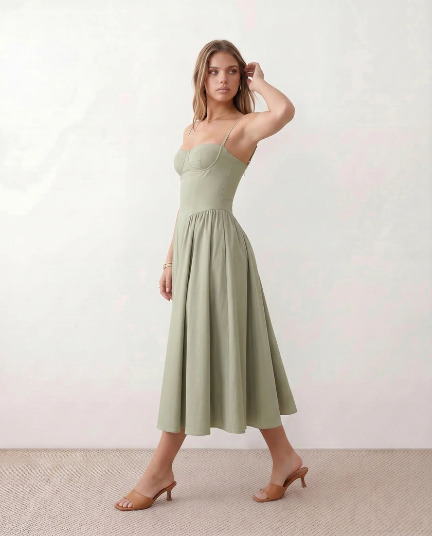 Cocktail Midi Dress Women Sweetheart Corset Spaghetti Strap