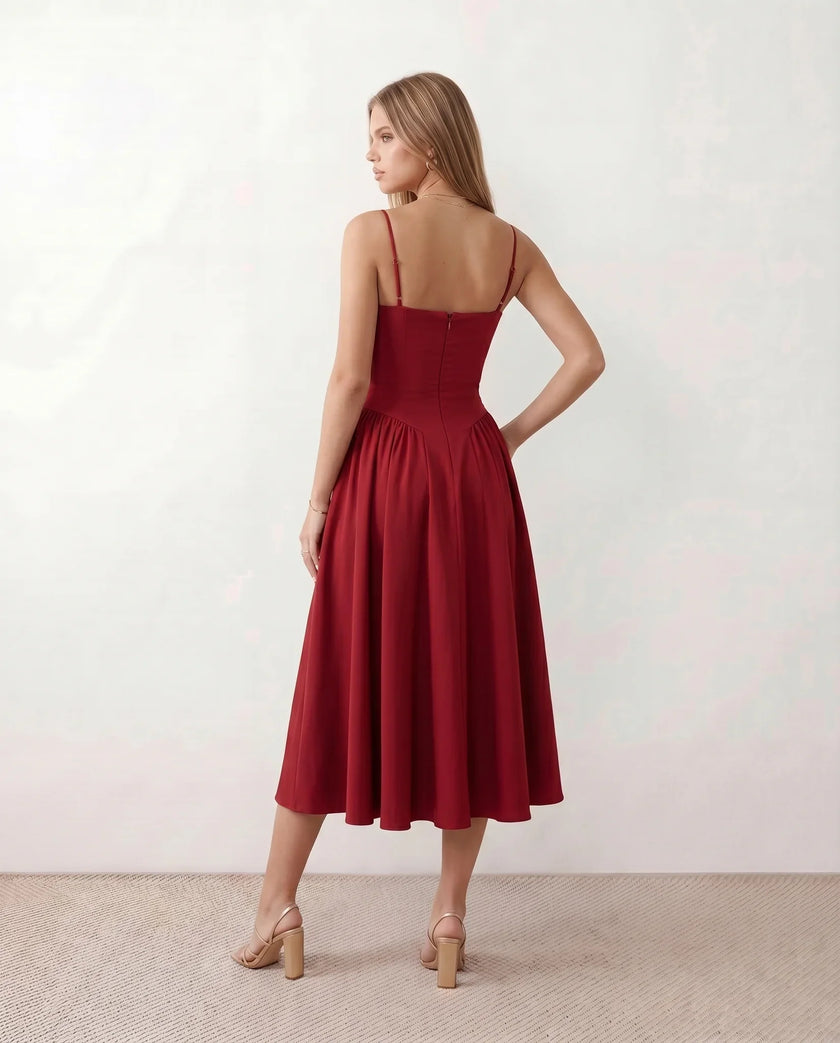 Cocktail Midi Dress Women Sweetheart Corset Spaghetti Strap