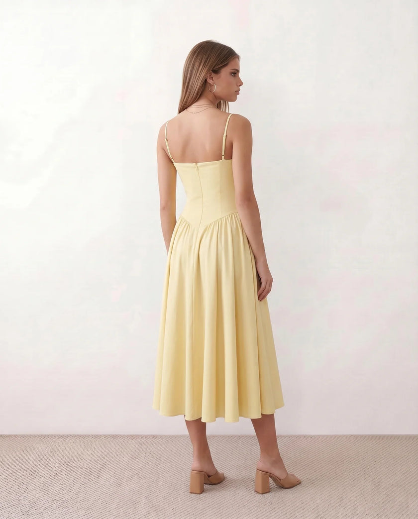 Cocktail Midi Dress Women Sweetheart Corset Spaghetti Strap