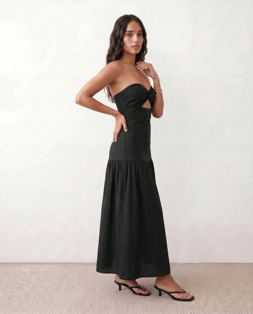 Strapless Maxi Dress Women Cocktail Sweetheart A-Line Ruched