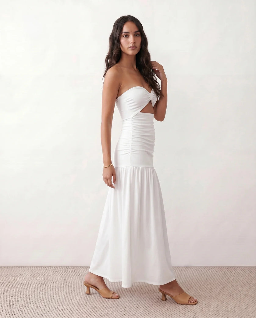 Strapless Maxi Dress Women Cocktail Sweetheart A-Line Ruched