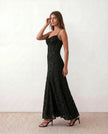 Maxi Dress Women Floral Appliqué Lace-Up Back Wedding Guest