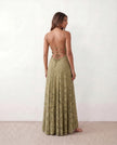 Maxi Dress Women Floral Appliqué Lace-Up Back Wedding Guest