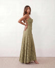 Maxi Dress Women Floral Appliqué Lace-Up Back Wedding Guest