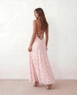 Maxi Dress Women Floral Appliqué Lace-Up Back Wedding Guest