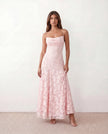 Maxi Dress Women Floral Appliqué Lace-Up Back Wedding Guest