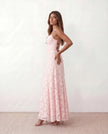 Maxi Dress Women Floral Appliqué Lace-Up Back Wedding Guest