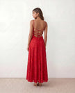 Maxi Dress Women Floral Appliqué Lace-Up Back Wedding Guest