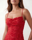 Maxi Dress Women Floral Appliqué Lace-Up Back Wedding Guest