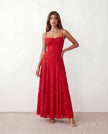 Maxi Dress Women Floral Appliqué Lace-Up Back Wedding Guest