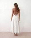 Maxi Dress Women Floral Appliqué Lace-Up Back Wedding Guest