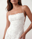 Maxi Dress Women Floral Appliqué Lace-Up Back Wedding Guest