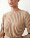 Pleated Mini Dress Women Round Neck Bell Sleeve Ruffle Hem Cocktail