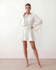 Pleated Mini Dress Women Round Neck Bell Sleeve Ruffle Hem Cocktail