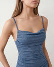 Maxi Dress Women Metallic Cowl Neck Open Back Mermaid Party