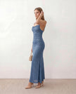 Maxi Dress Women Metallic Cowl Neck Open Back Mermaid Party