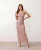 Maxi Dress Women Metallic Cowl Neck Open Back Mermaid Party