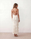 Maxi Dress Women Spaghetti Strap 3D Rosette Lace-Up Open Back Wedding Guest