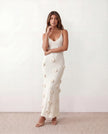 Maxi Dress Women Spaghetti Strap 3D Rosette Lace-Up Open Back Wedding Guest