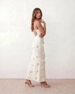 Maxi Dress Women Spaghetti Strap 3D Rosette Lace-Up Open Back Wedding Guest
