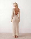 Crochet Maxi Dress Women Party Plunge V-Neck Long Sleeve